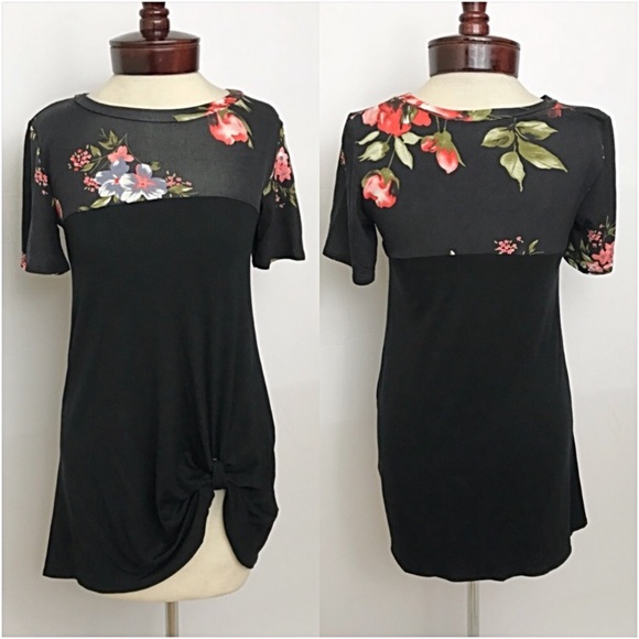 📍SALE Floral Knot Front Tunic Top Stretchy S - Picture 3 of 4